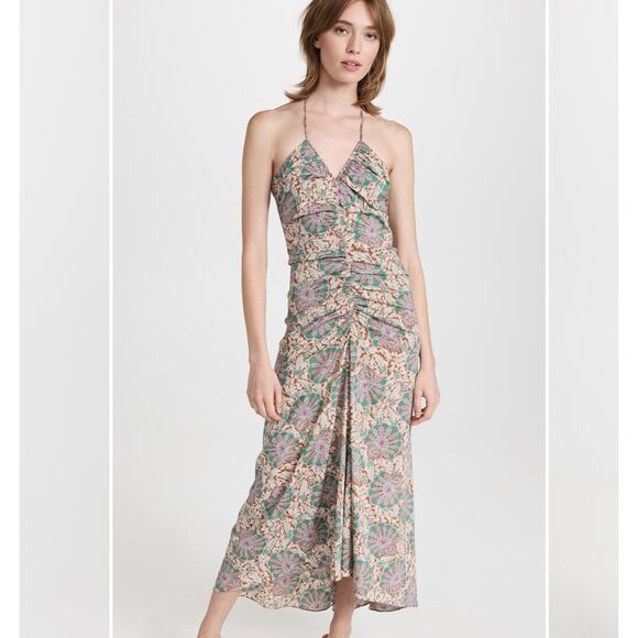 Veronica Beard Aldana Ruched Paisley Midi Dress - Halter Neck, Size 6 - Picture 1 of 5